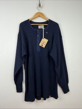 New Stanfields Henley Sweater Men 2XL Blue Wool Long Sleeve Shirt Made in Canada